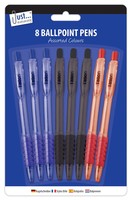 Retractable rubber grip pens-pk8