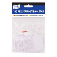 100 Pre strung white tags-25x39mm