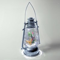 LED Silver lantern with Santa & reindeer in picture box