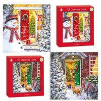 Front door scene Christmas cards-12 square