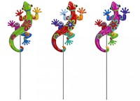 Metal bright colour gecko on stake