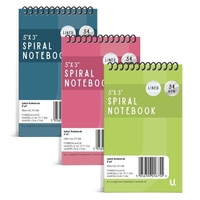 Spiral notepads-3 astd colours-5"x3"-pk5