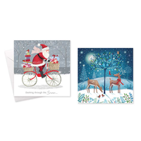 Whimsical Santa/Deer Christmas cards-pk10 square