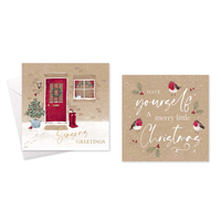 Kraft door/Robin text Christmas cards-pk10 square