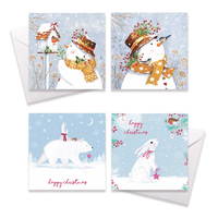Snowman/bear Christmas cards-10 square