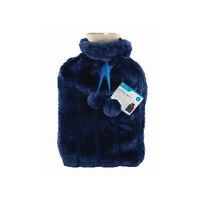 Hot water bottle with faux fur cover-2ltr-dark blue