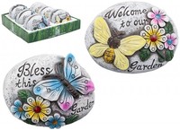 Butterfly garden rock with glitter insect & flowers-2astd