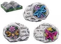 Garden rock with glitter insect & flowers