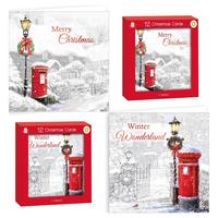 Postbox scene Christmas cards-12 square